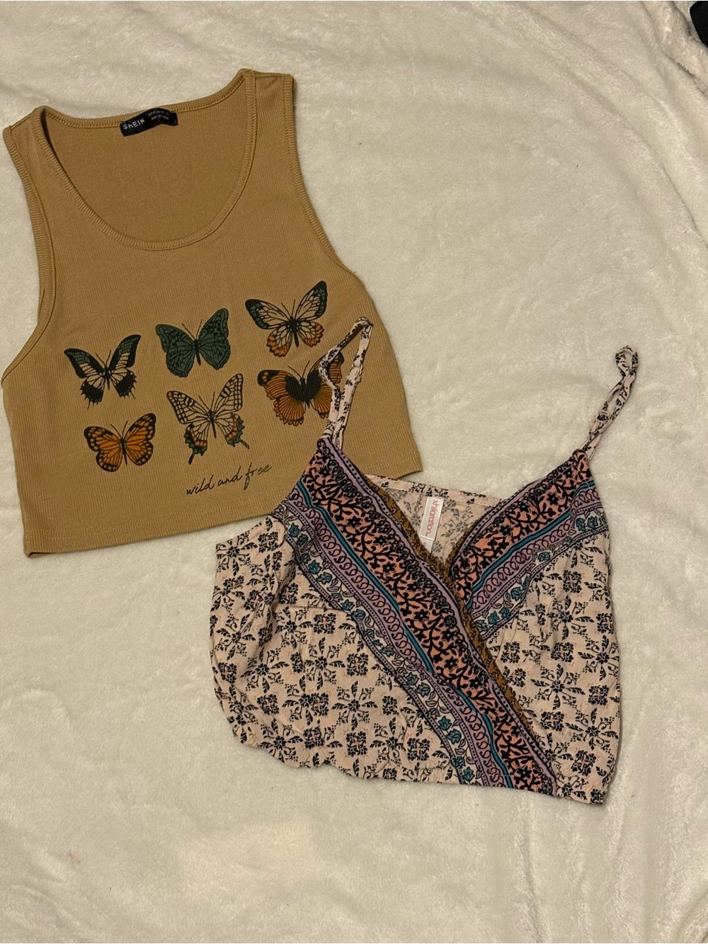 Wild and Free Butterfly Tank Top - Tan Crop Top